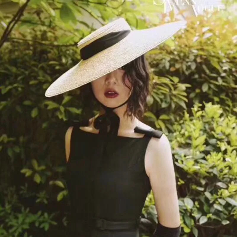 Summer Big Natural Straw Hats For Women Hand Made Wide Brim Beach Visor Caps