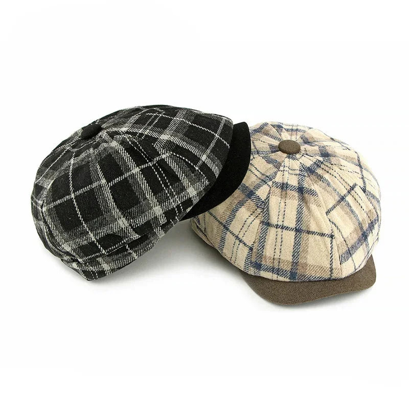 Spring And Autumn Cotton Geometric Print Warm Newsboy Caps