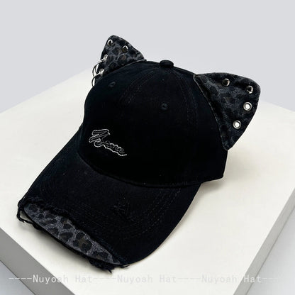 Unisex Street Style Rivet Leopard Print Baseball Cap