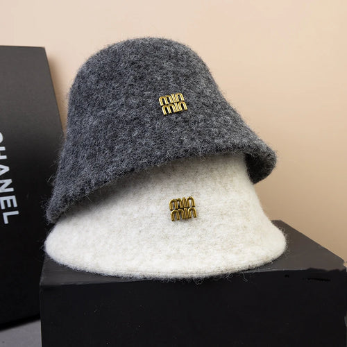 Designer Wool Warm Bucket Hat Women Fashion Fisherman Winter Hats