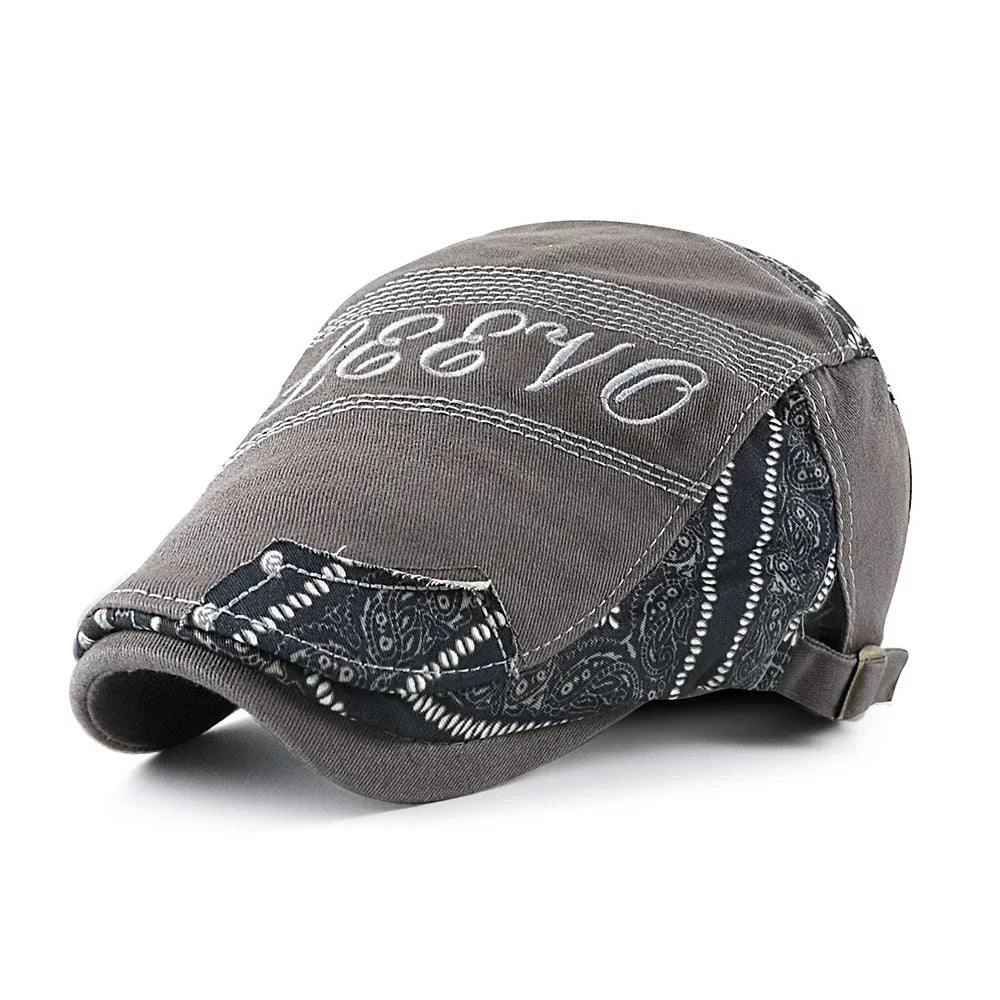 Men Letters Embroidered Newsboy Hat Women Fashion Adjustable