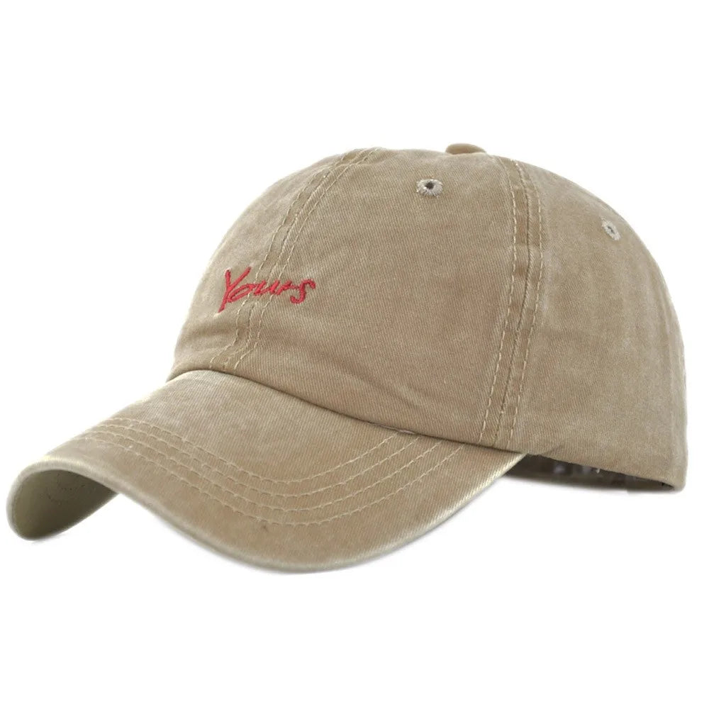 Washed Cotton Yours Letter Embroidered Cap