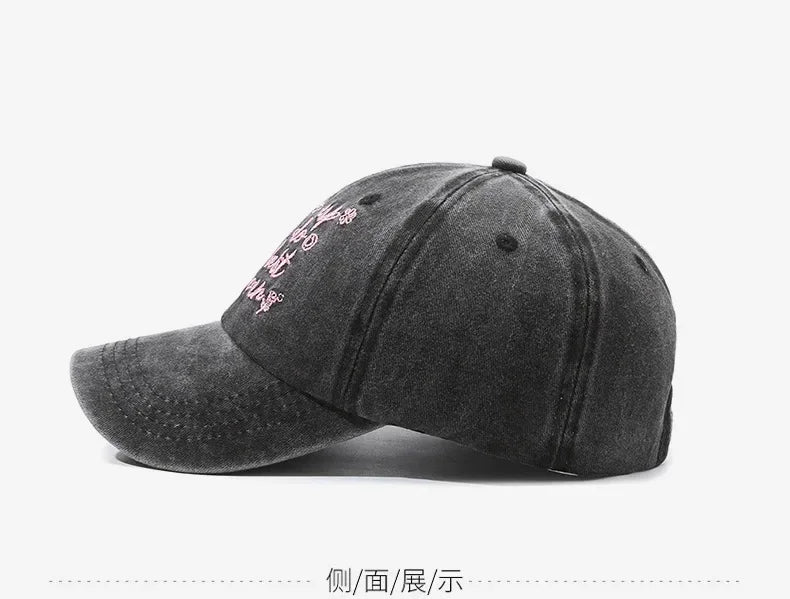 Vintage Washed Letter Embroidery Baseball Cap Denim Distressed Trucker Hat Embroidered Cowboy Hat Adjustable