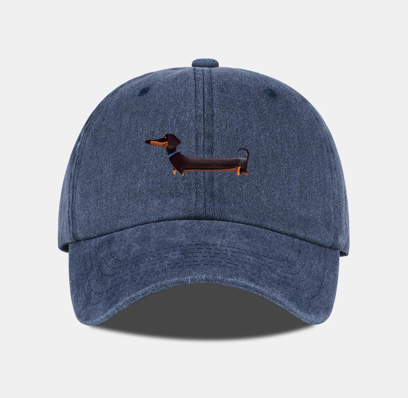 Dachshund Print Washed Baseball Cap Adorable Retro Dog Themed Style Perfect For Outdoor Walks