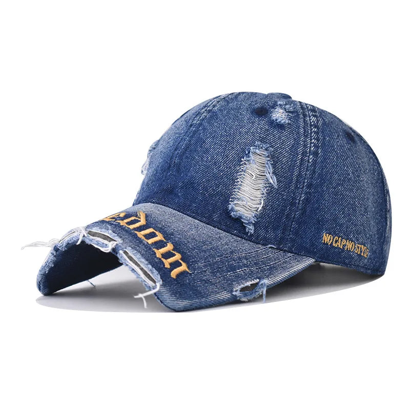 Fashion Denim Baseball Cap Distressed Vintage Cotton