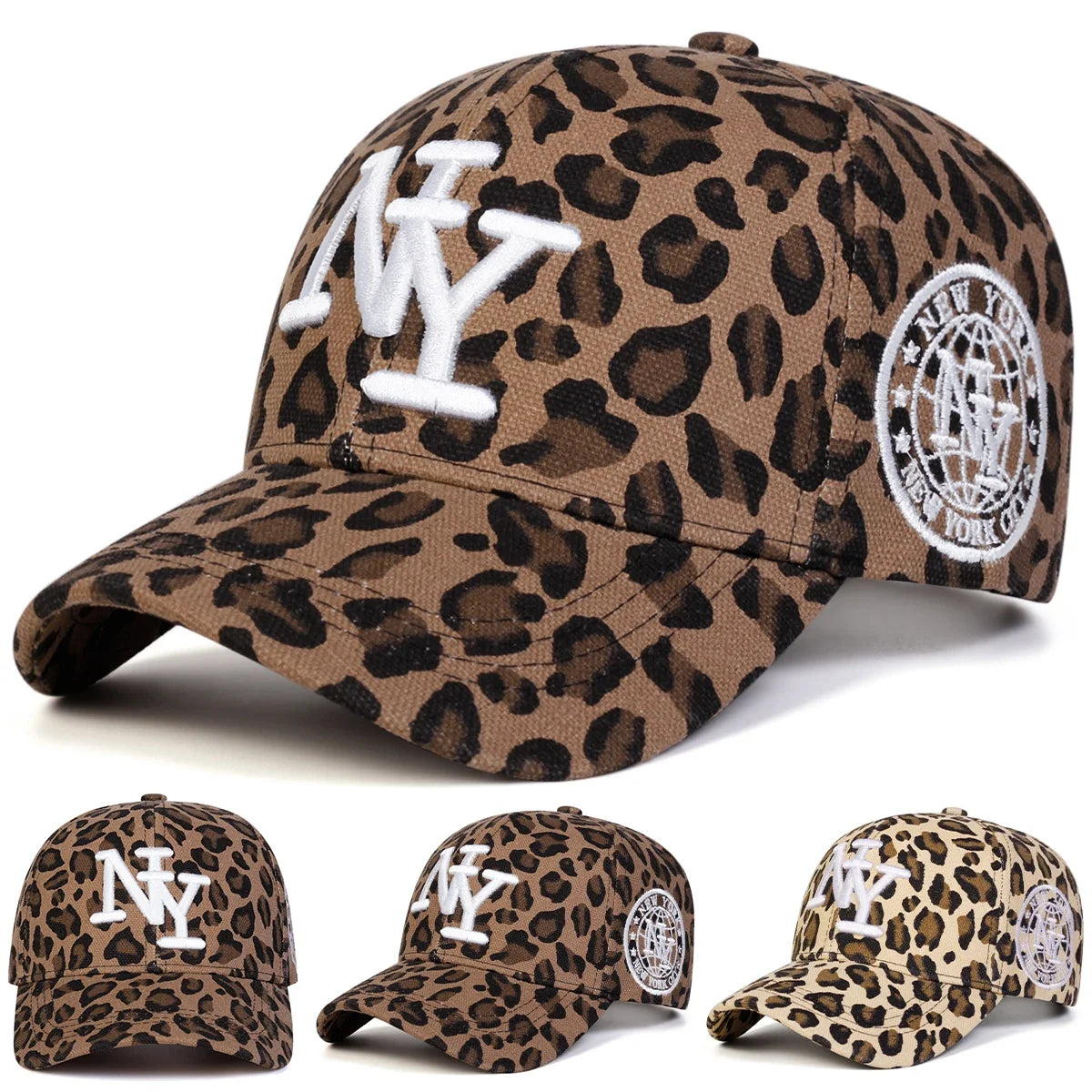 Unisex NY Letter Embroidery Leopard Print Baseball Caps Spring Autumn