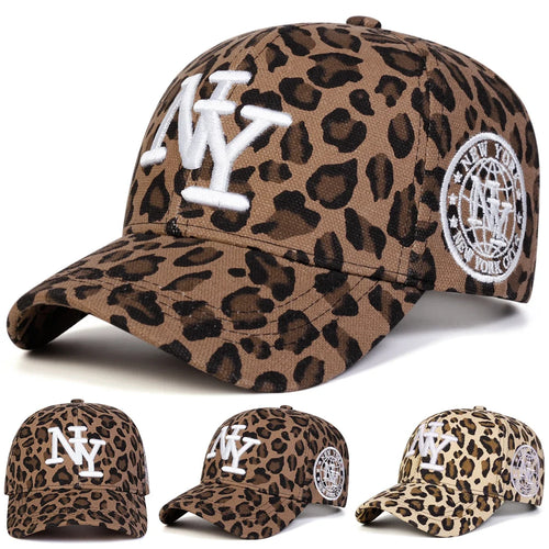 Unisex NY Letter Embroidery Leopard Print Baseball Caps Spring Autumn