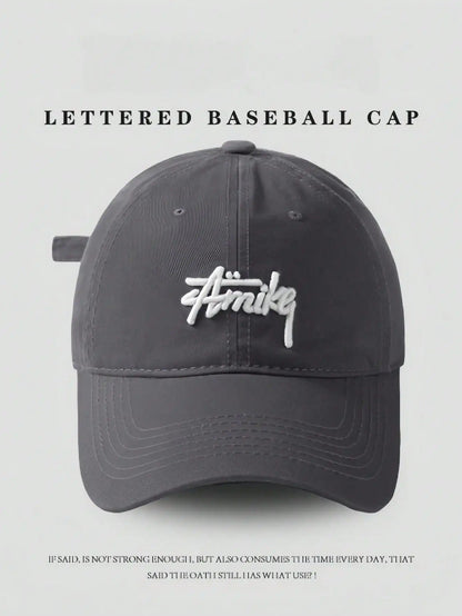 Retro Letter Embroidery Baseball Cap Monochrome Brim Hat Summer and Spring