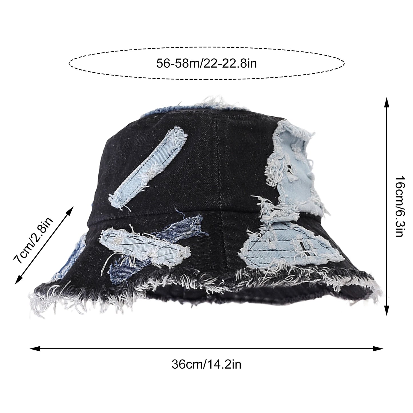 Women Men Vintage Bucket Hats Denim Raw Hem Ripped Sun Hat