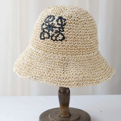 Women Beach Panama Straw Dome Bucket Hat