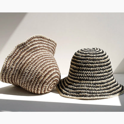Women Beach Panama Straw Dome Bucket Hat