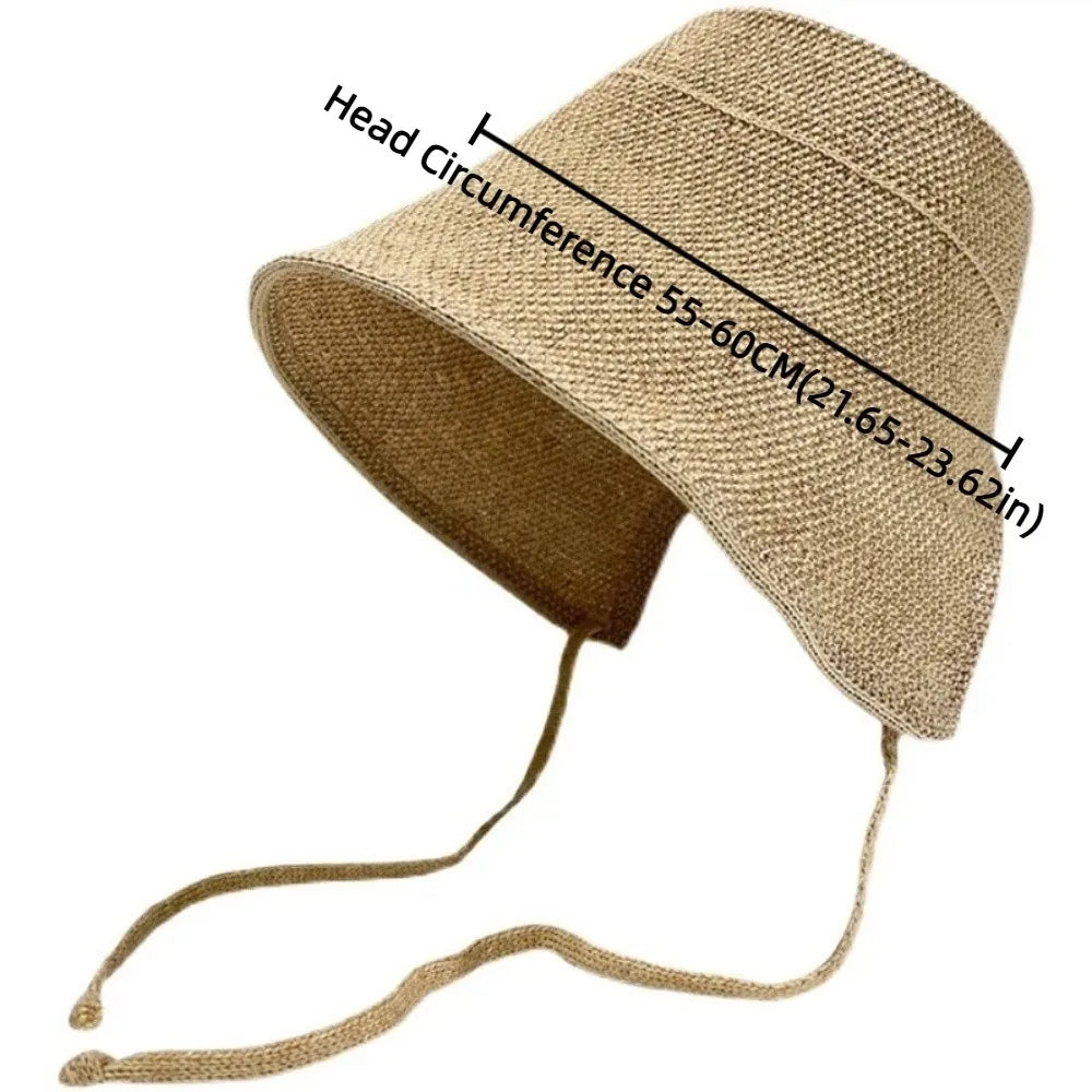 Cotton Linen Geometric Pattern Wide Brim Cloche Hat