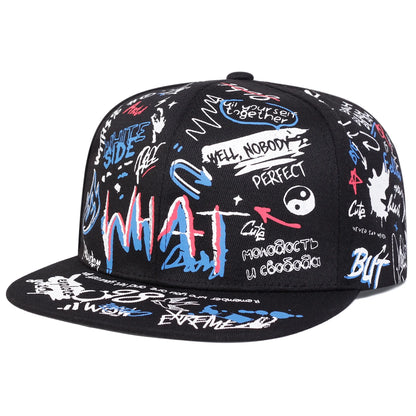 Unisex WHAT Graffiti Print Hip Hop Hats Fashion Spring Autumn Outdoor Adjustable Casual Sunscreen Hat