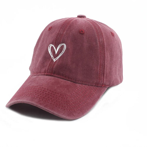Sport Baseball Caps For Men Women Love Heart Embroidery Washed Cotton