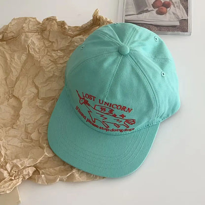 New Unisex Niche Unicorn Letters Embroidery Baseball Hats Flat Eave Sunshade Peaked Cap