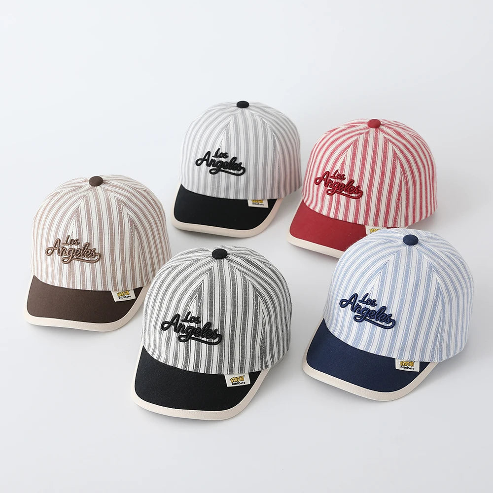 Children's Los Angeles Printed Striped Baseball Cap Contrasting Color Brimmed Sun Hat Adjustable Suitable