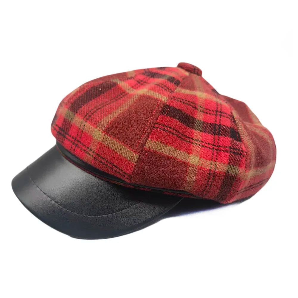 New Women's Plaid Octagonal Newsboy Hat