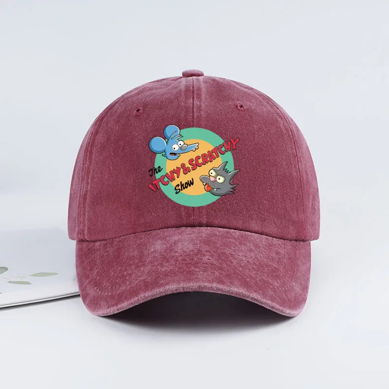 Itchy & Scratchy Show Print Washed Baseball Cap