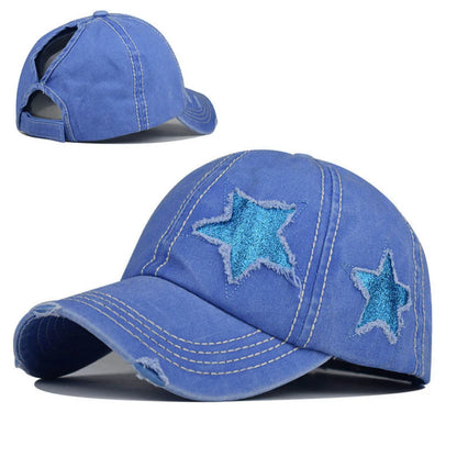 Macaron Color Series Fringed Glitter Star Patch Baseball Cap