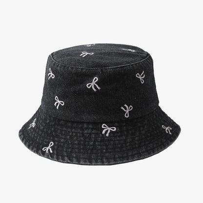 Popular Summer Embroidery Butterfly Washed Denim Bucket Hat