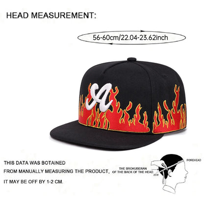 Personalized Creative Flat Edge Hat A Letter Flame Embroidered Snapback Hat Outdoor Daily Leisure Decoration HipHop Hat