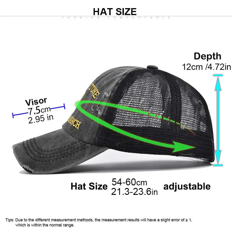 Summer Yellowstone Dutton Ranch Hat Cross Ponytail Baseball Cap