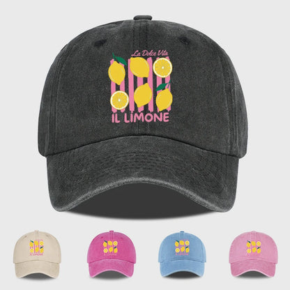 “IL Limone” Printed Vintage-Washed Baseball Cap
