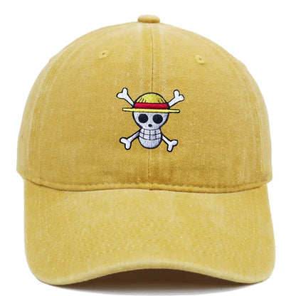 Anime Washed Denim Hats Cosplay Adult Unisex Cap Cartoon Embroidery Luffy Peripheral Fashion  Beanie Hat
