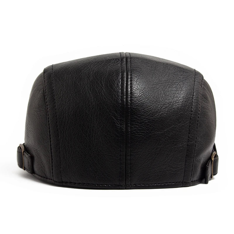 Fashion PU Leather Men Beret Autumn Winter Thicken