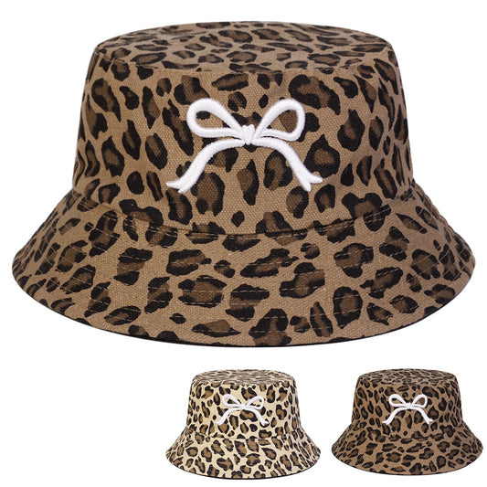 Unisex Bow Leopard Print Panama Fisherman Hat