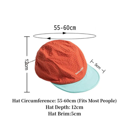 5 Panel Baseball Cap Short Brim Nylon Adjustable Drawstring Sun Hat