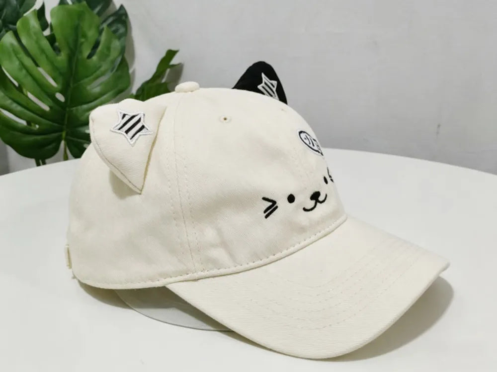 Cute Cat Ears Baseball Cap Thin Breathable Sun Hat UV Protection Adjustable Duckbill Cap Women Spring Summer