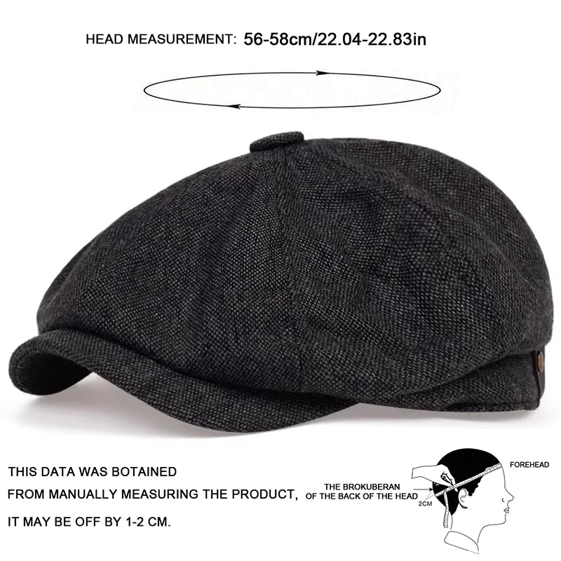 Men Casual Newsboy Hat Peaky Spring Autumn Diamond Check Retro Beret Hat