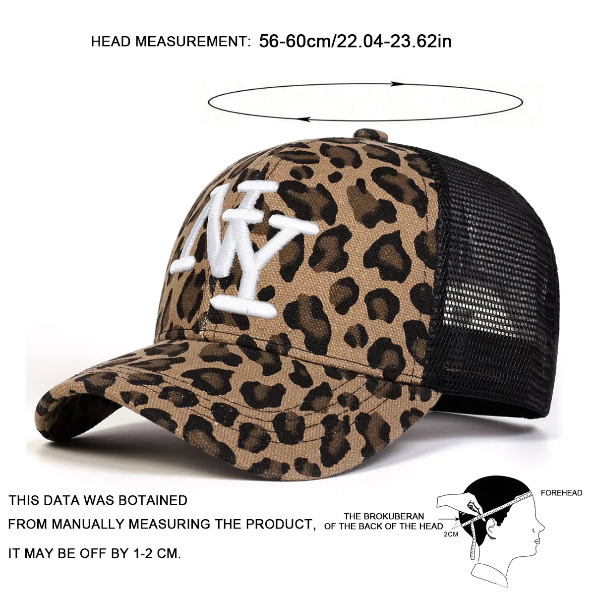 Unisex NY Letter Embroidery Leopard Print Baseball Net Caps Spring Summer