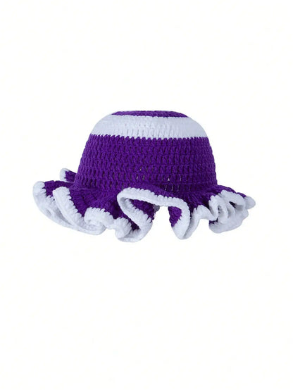 Solid Color Hand Knitted Knit Hat In Bohemian Style With Hollowed Out