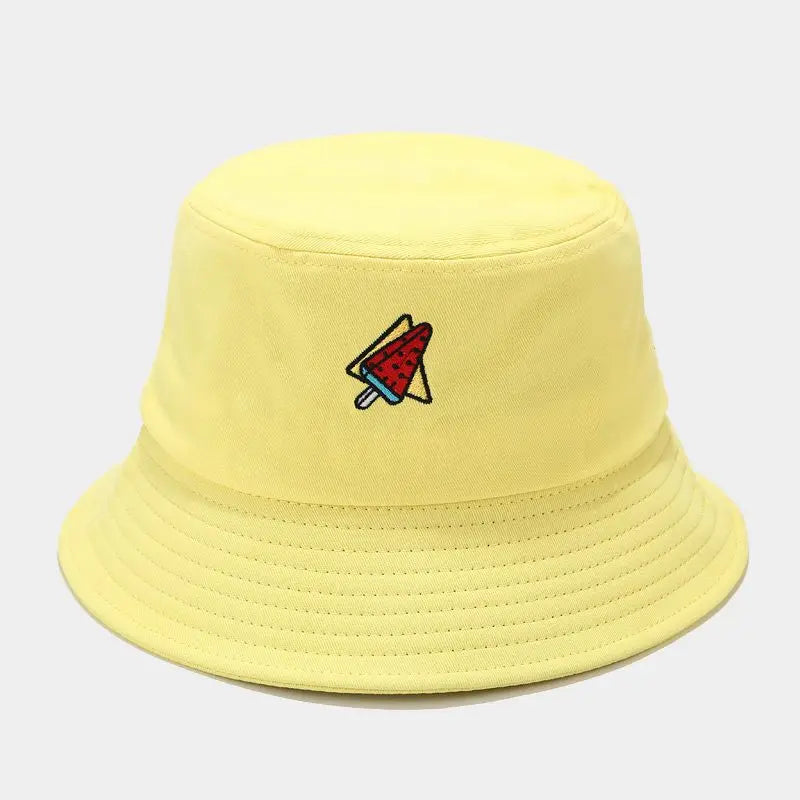 2024 Panama Bucket Hat Fruit Strawberry Embroidered Fishing Cap