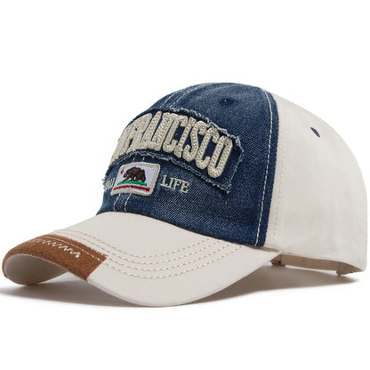 California Bear Baseball Cap Men Women Washed Denim Retro