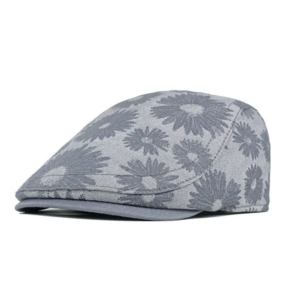 Four Seasons Cotton Flower Print Newsboy Caps Flat Peaked Cap