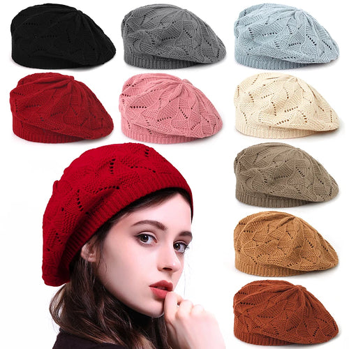 Women's Plain Color Knit Beret Hat Ladies French Artist Beret Hats