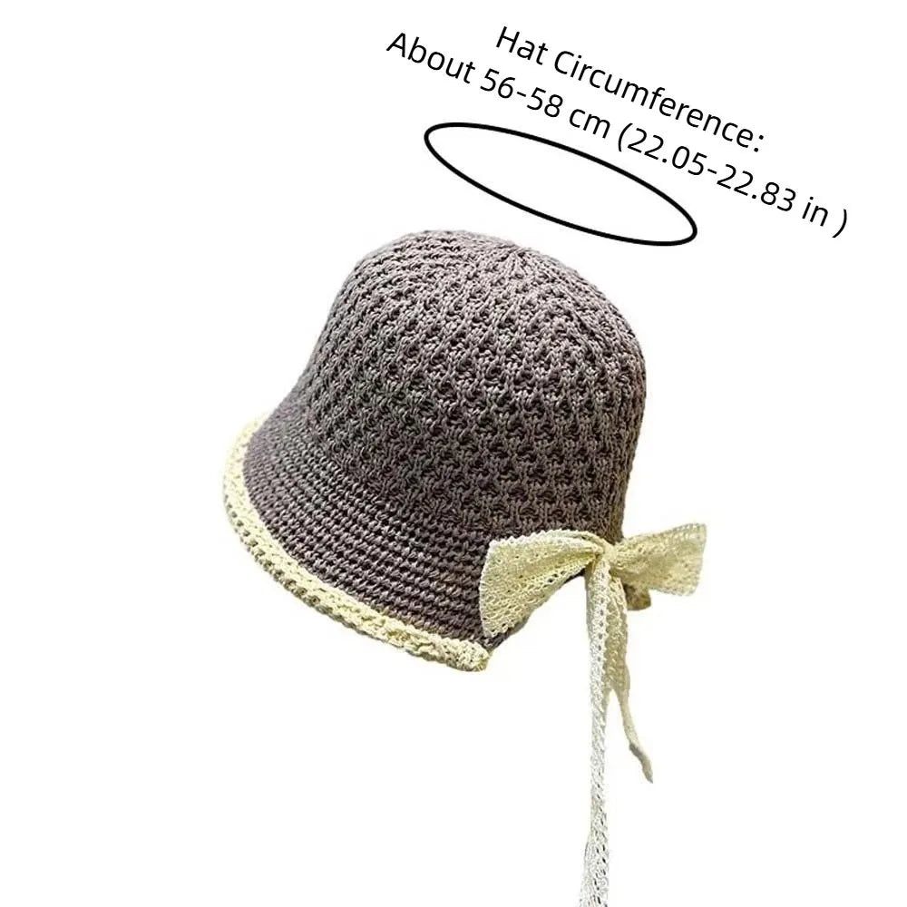 Temperament Knitted Bucket Hat Breathable French Style Bow Fisherman Hat