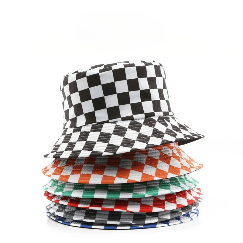 Double Sided Plaid Bucket Hats for Women and Men