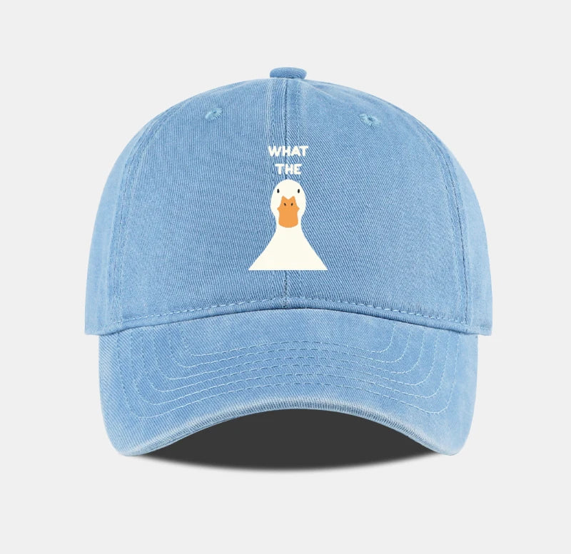 Washed Baseball Cap With What The Duck Print  Adjustable Curved Brim Dad Hat For Casual Streetwear & Daily