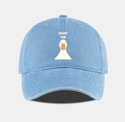 Washed Baseball Cap With What The Duck Print  Adjustable Curved Brim Dad Hat For Casual Streetwear & Daily