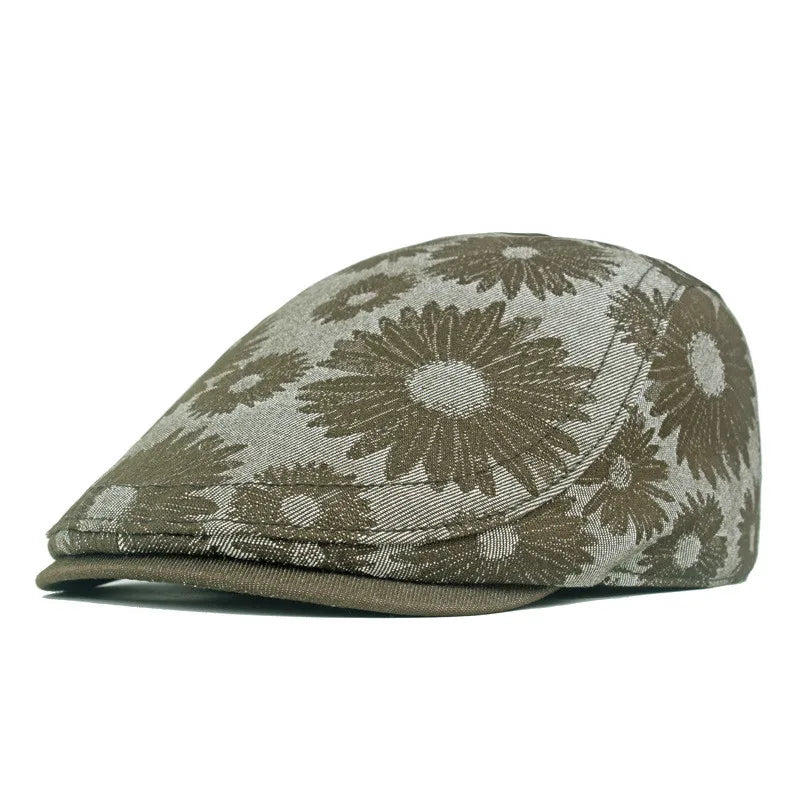 Four Seasons Cotton Flower Print Newsboy Caps Flat Peaked Cap