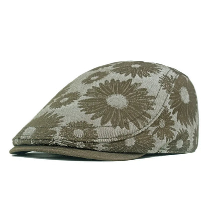 Four Seasons Cotton Flower Print Newsboy Caps Flat Peaked Cap