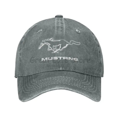 Skeleton Mustang Baseball Cap Vintage Washed Cotton Denim Dad Hat