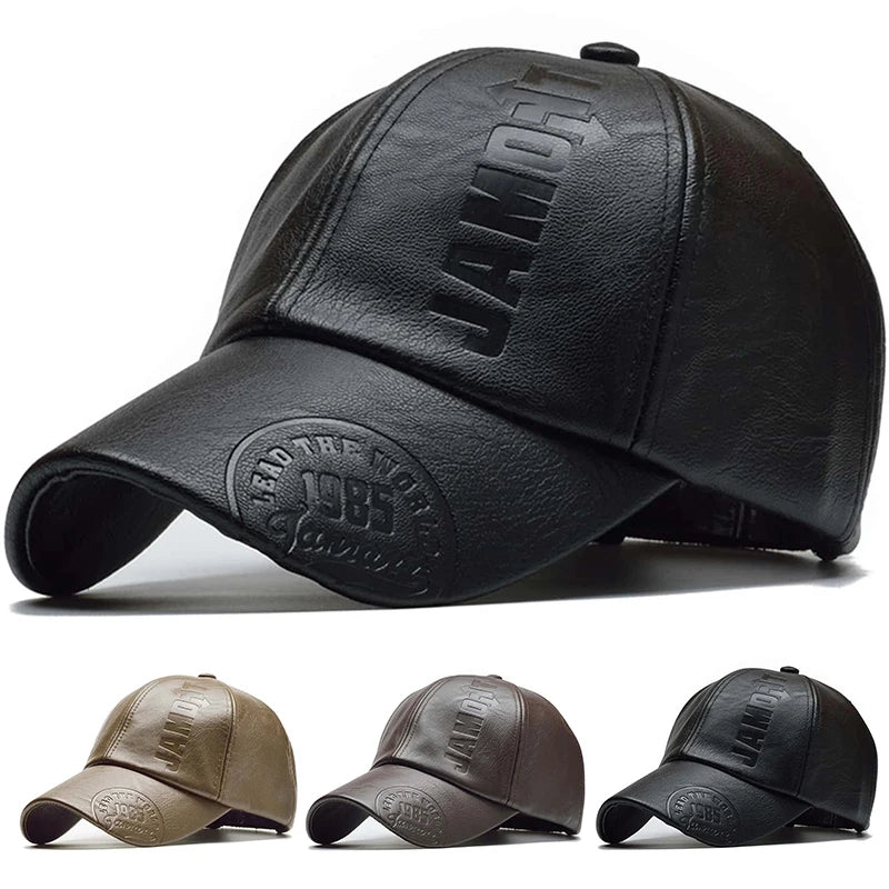 Unisex 1985 Letter Imprinting Leather Baseball Caps Spring and Autumn