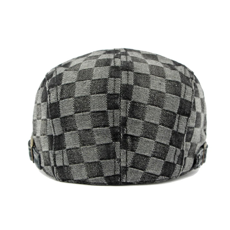 Plaid Berets Hat Men And Women Washed Denim Visors