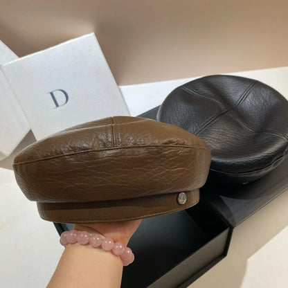 PU Leather Beret Caps Women Fashion Artist Painter Hat Female Berets