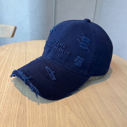 Distressed Washed Baseball Cap with Three-dimensional Embroidery